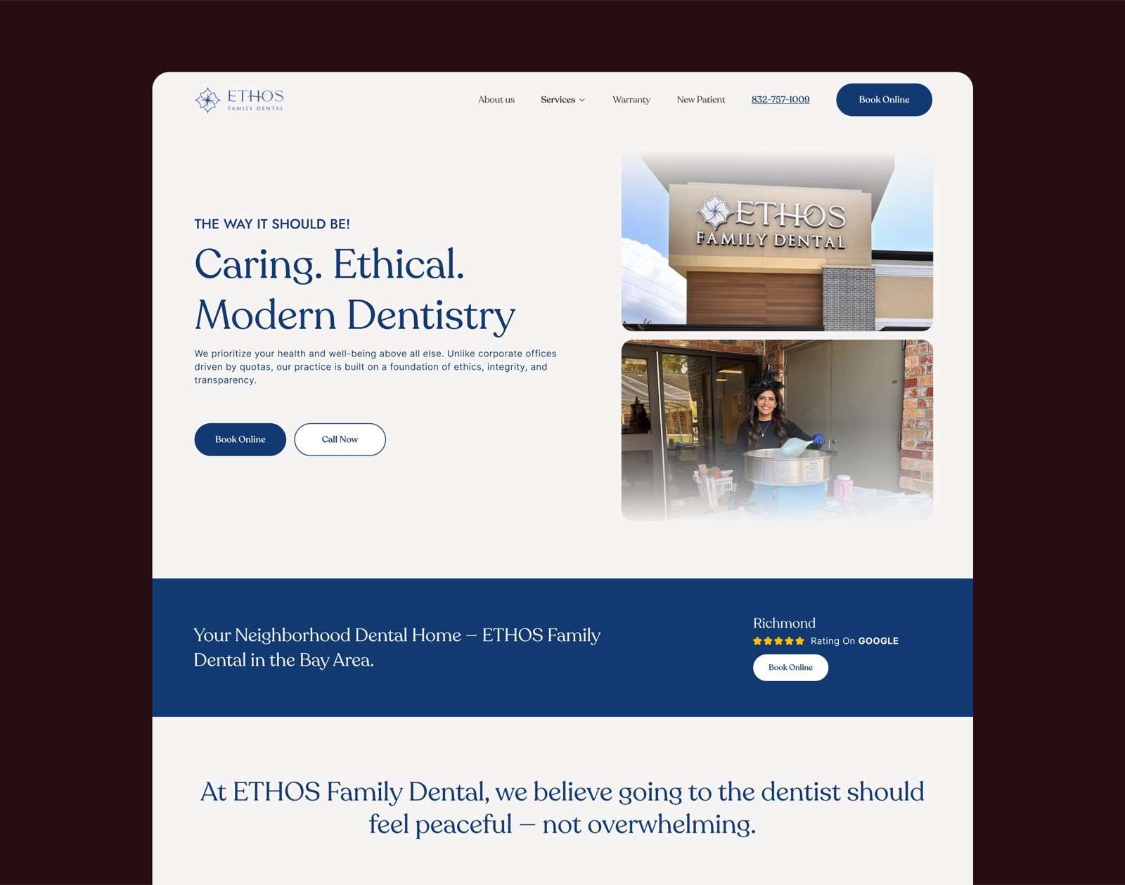 Ethos Family Dental website design screenshot