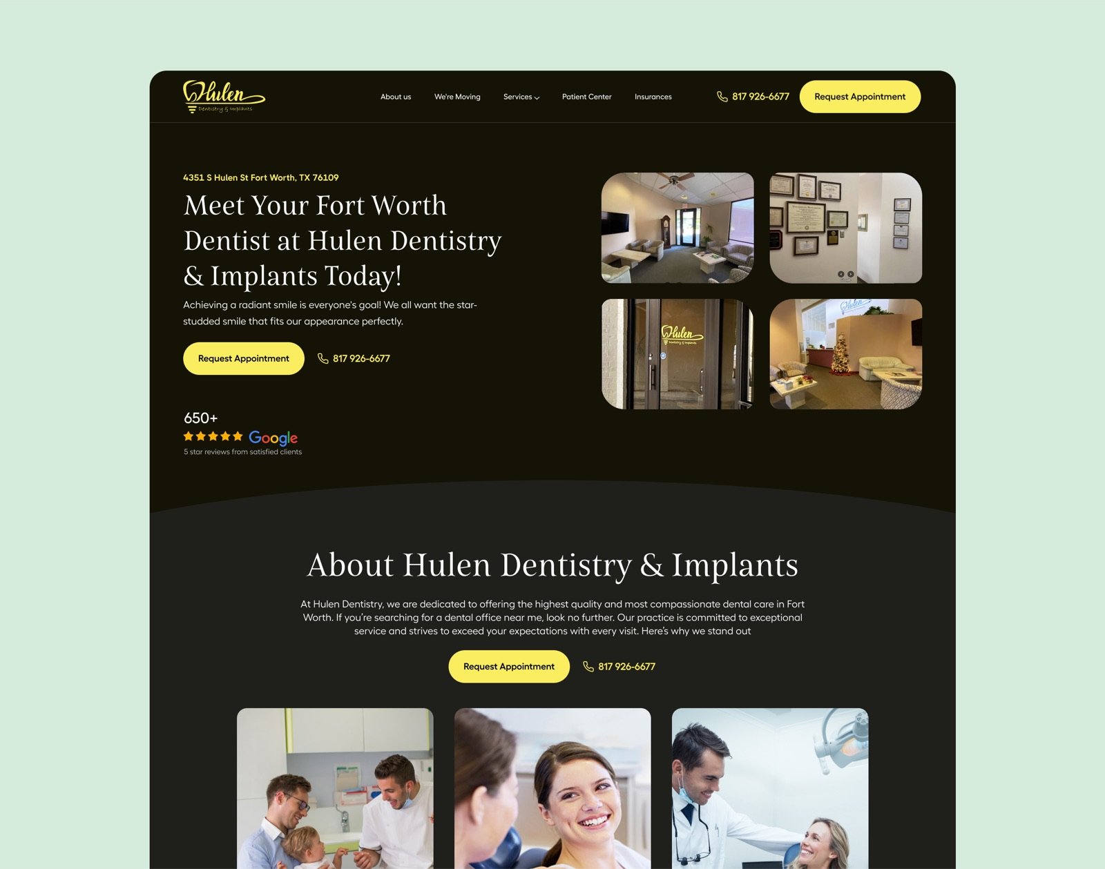 Hulen Dentistry & Implants website design screenshot