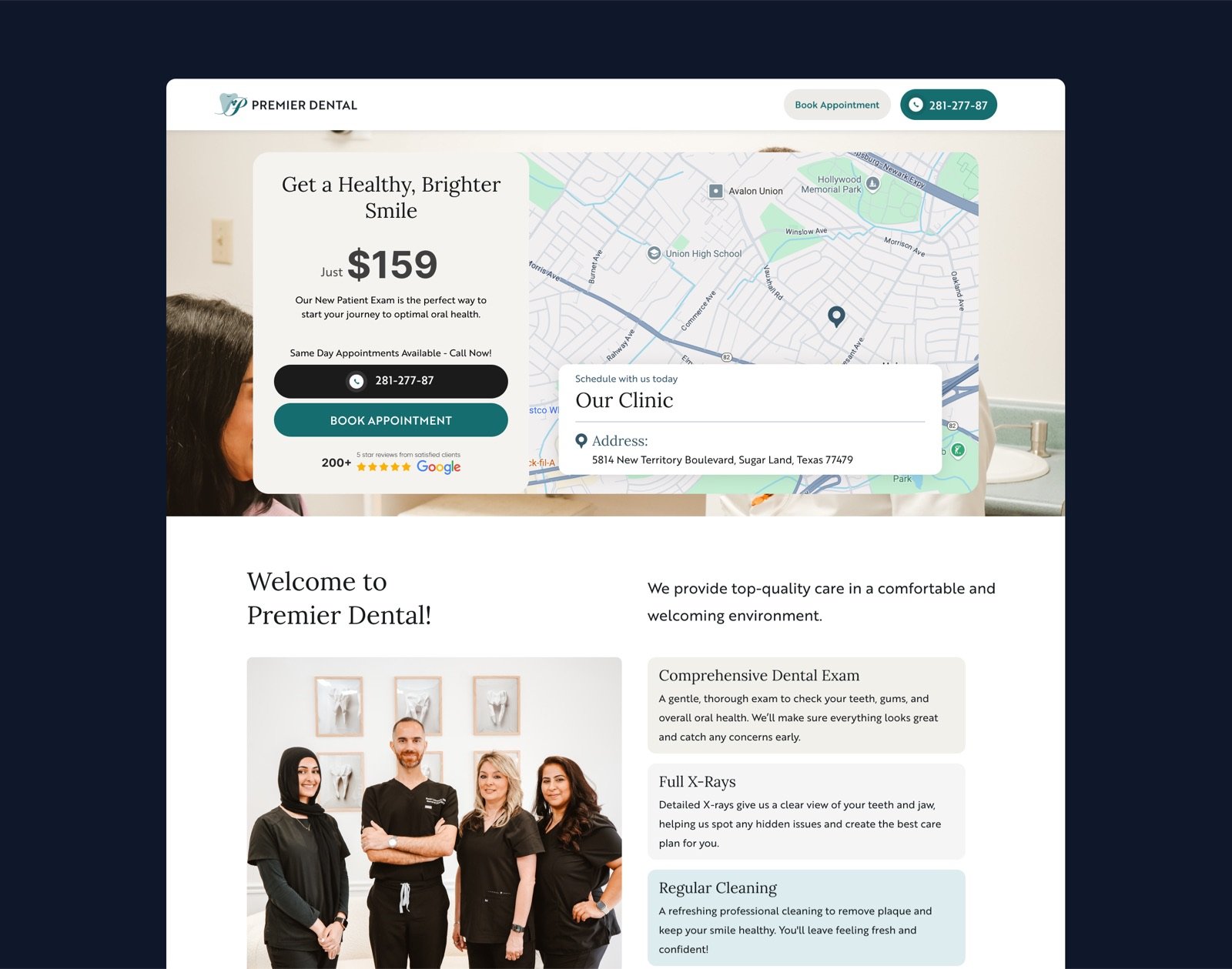 Premier Dental website design screenshot